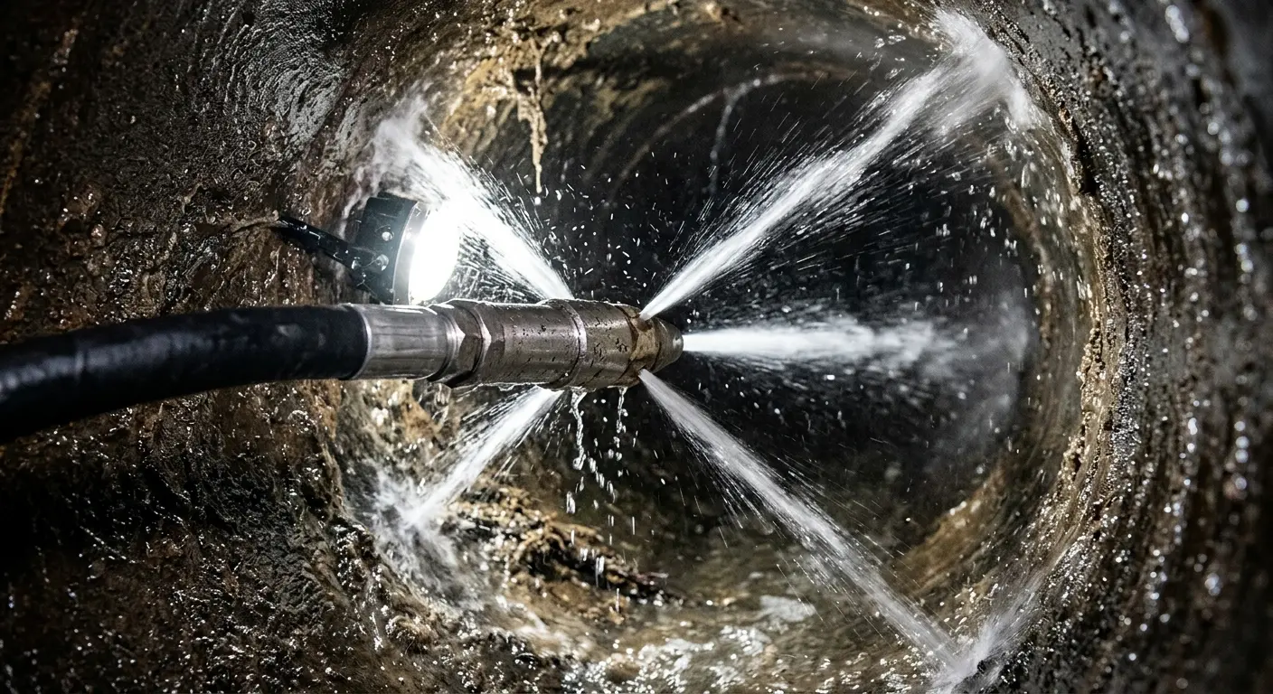 High-pressure hydro jetting nozzle cleaning sewer pipe for Emergency Drain Service in White House
